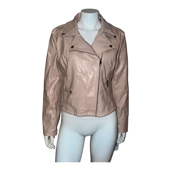 GUESS Women's Faux Leather Asymmetrical Moto Jacket Blush Pink XL NWT - Picture 2 of 9